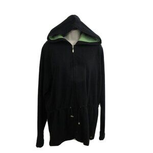 Kate Hill Casual Hoodie Sweatshirt Jacket Size Large Black Full Zip Front Toggle